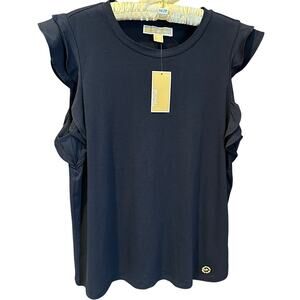 NWT, Michael Kors Women’s Size Large & XL Navy Tee w/Double Ruffle Sleeves, K627